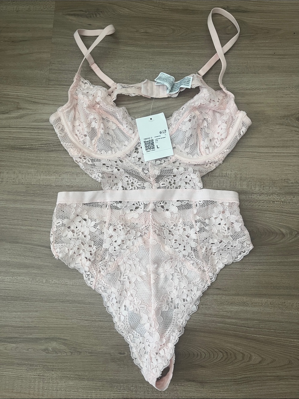 Forever 21 Lace Underwire Teddy Bodysuit Floral Pink Large